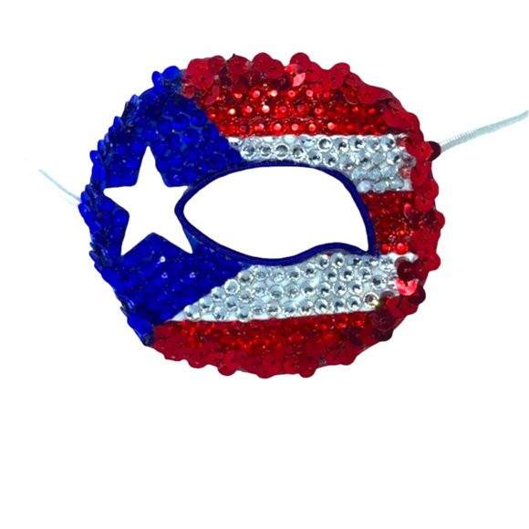 Puerto Rico Eye Patch Masquerade Mask with Crystals and Rhinestones - Picture 1 of 2